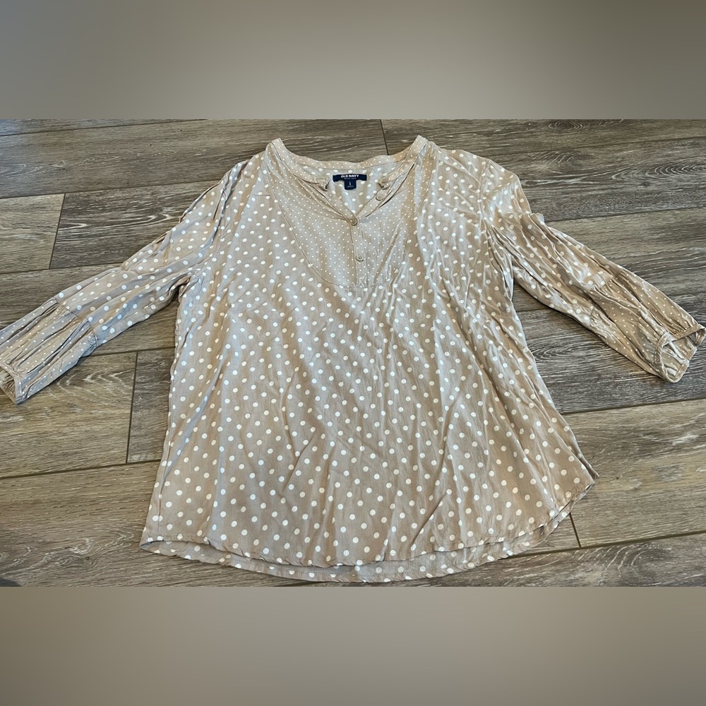 Old Navy Tan Polka Dot Blouse Top